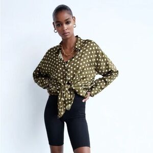 ZARA Brown Satin Polka Dot Shirt